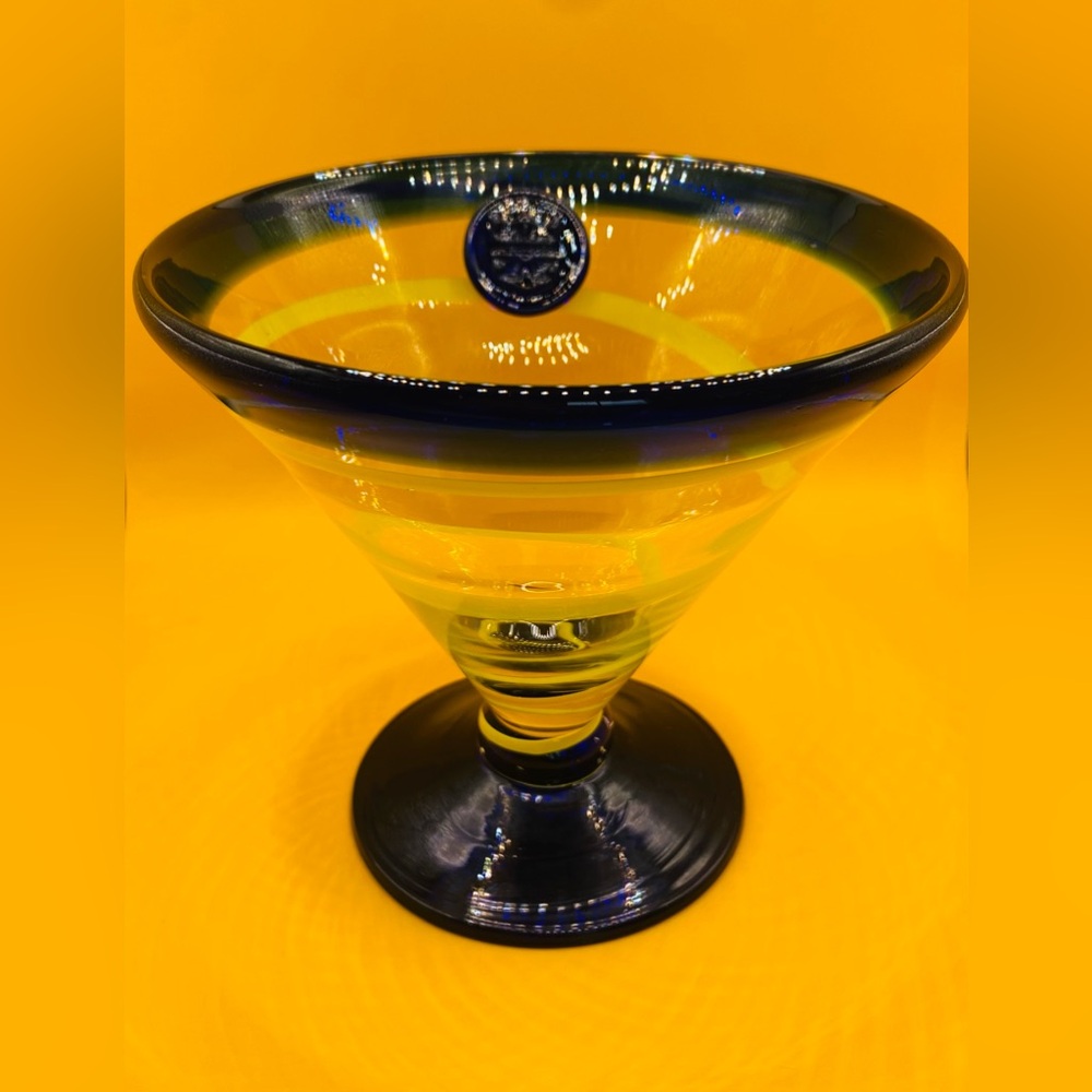 Kosta Boda Martini Glass Royal Caribbean Cobalt Blue YELLOW Swirl
